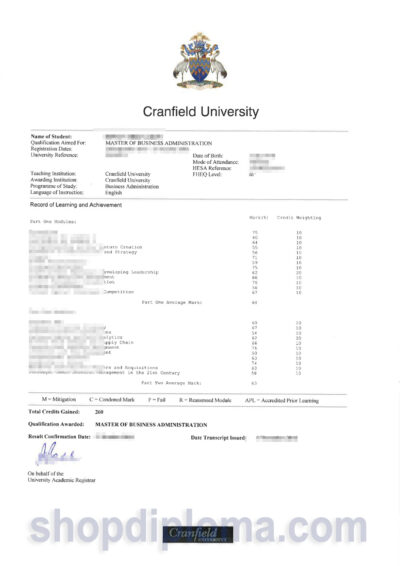 Cranfield UNniversity Record of transcript Learning and Achievement