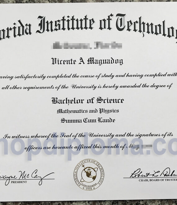 The Florida Institute of Technology Bachelor of Science degree diploma