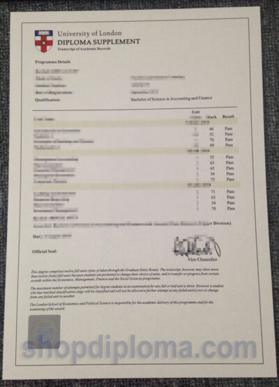 LSE university of london diploma supplement transcript of academic records