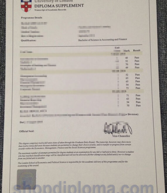 LSE university of london diploma supplement transcript of academic records