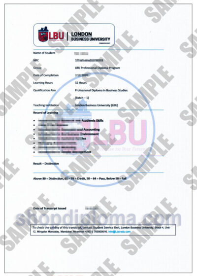 London Business University Date of Transcript Issued