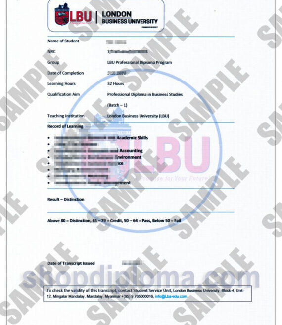 London Business University Date of Transcript Issued