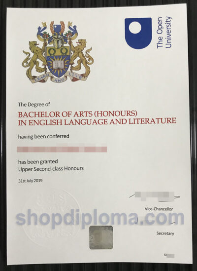 The Open University Bachelor of Arts in History degree certificate