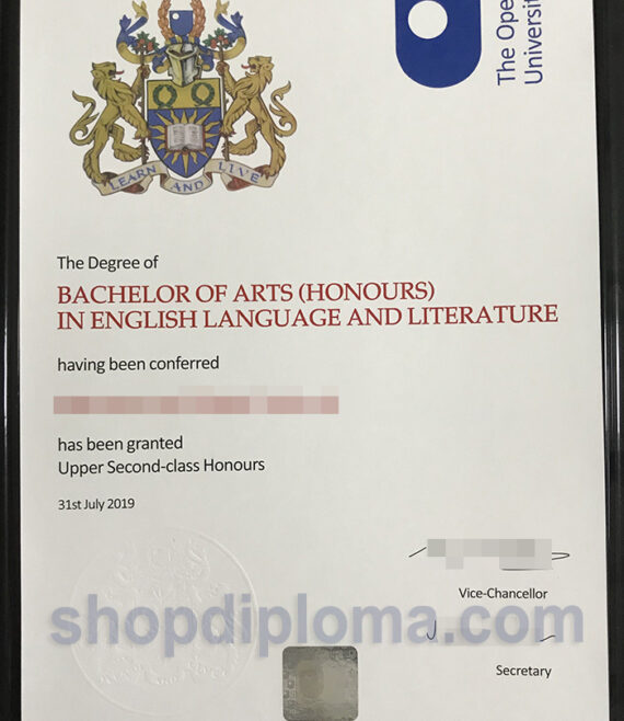 The Open University Bachelor of Arts in History degree certificate