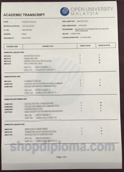 Open University Malaysia Transcript