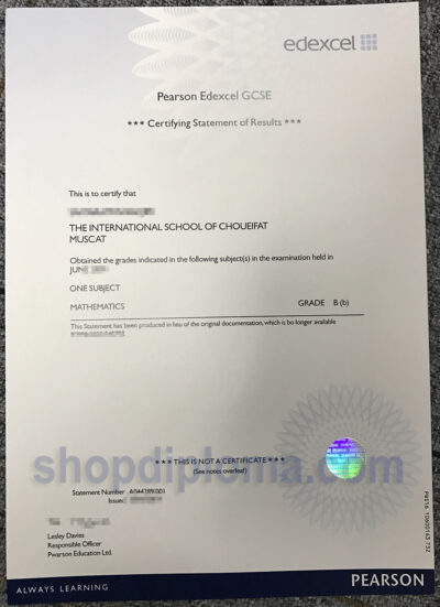 The Pearson Edexcel GCSE Certifying Statement of Results (CSoR)