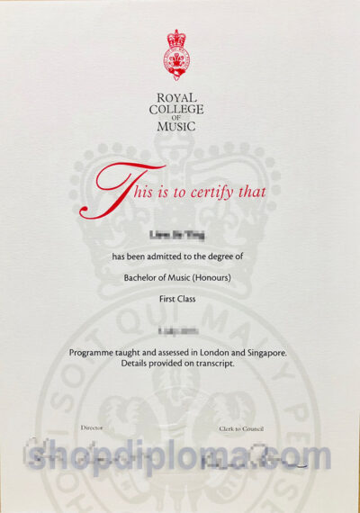 Royal College of Music the degree of bachelor of music honours First Class