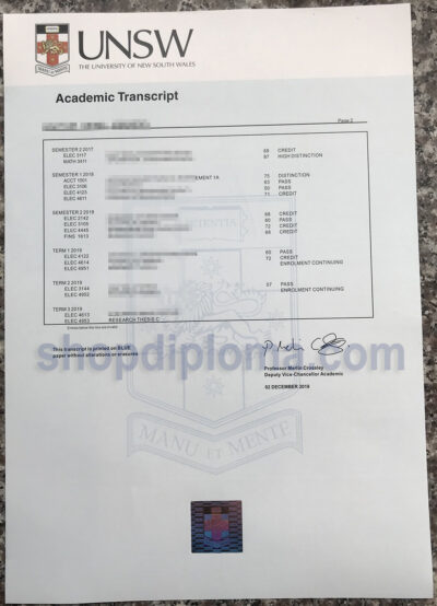 UNSW(The University of New South Wales) Scademic Transcript