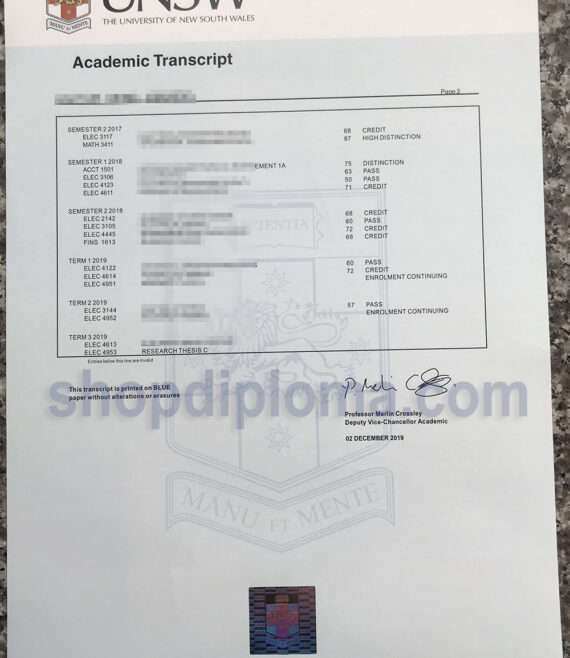 UNSW(The University of New South Wales) Scademic Transcript
