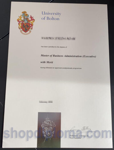 University of Bolton the degree of Master of Business Administration