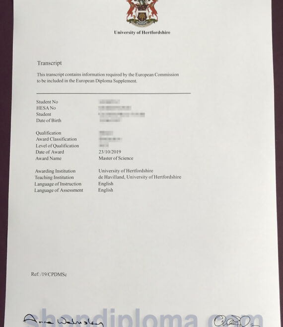 University of Hertfordshire Master of Science Transcript