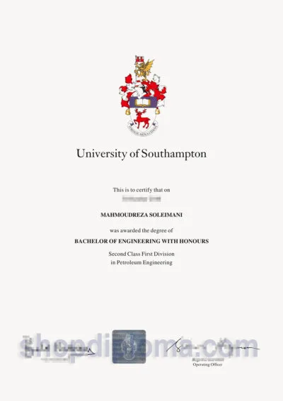 University of Southampton the degree of bachelor of engineering with honours