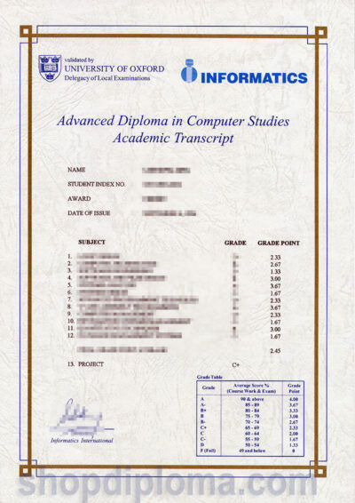 University of oxford advanced diploma in computer studies academic transcript