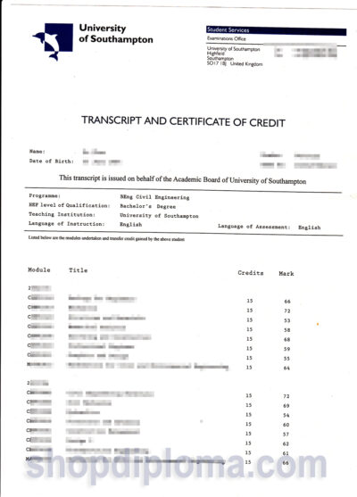University-of-southampton-transcript-and-certficate-of-credit