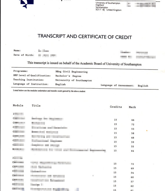 University-of-southampton-transcript-and-certficate-of-credit