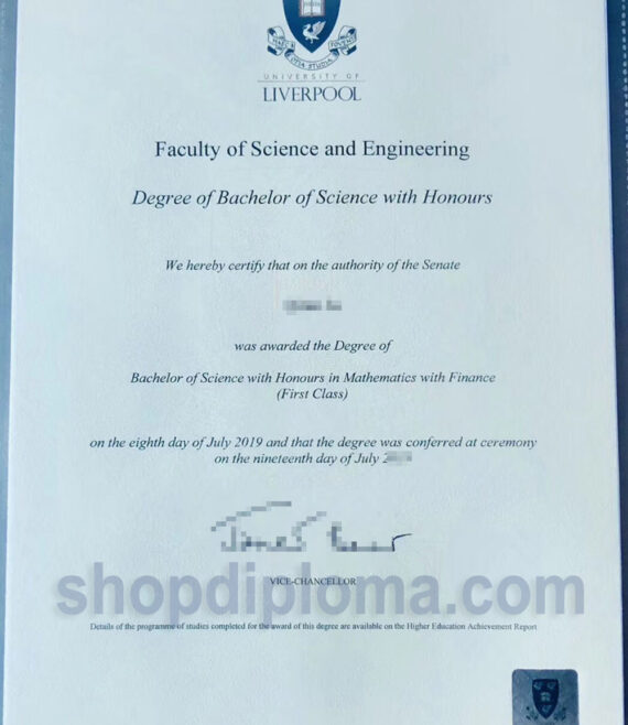 University of Liverpool, Faculty of Science and Engineering, Bachelor of Science (Honours) Mathematics and Finance (Honours First Class)