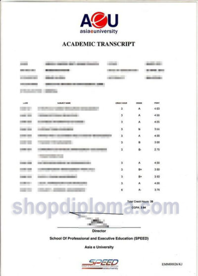 AEU asiaeuniversity academic transcript