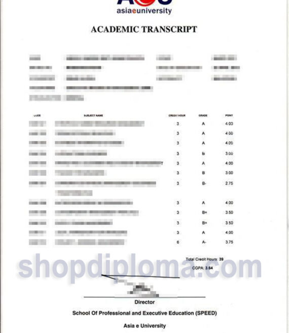 AEU asiaeuniversity academic transcript