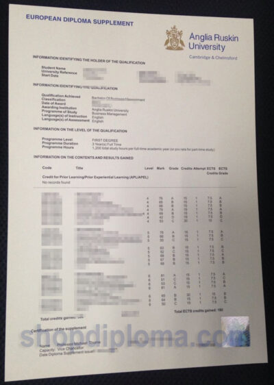 Anglia Ruskin university transcript