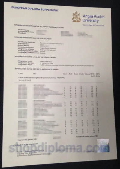 Anglia Ruskin university transcript