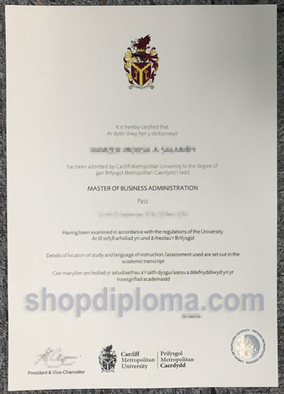 Cardiff Metropolitan University the degree of master of business administration