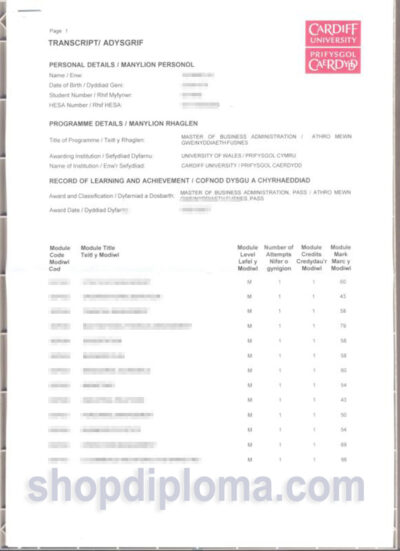 Cardiff university transcript