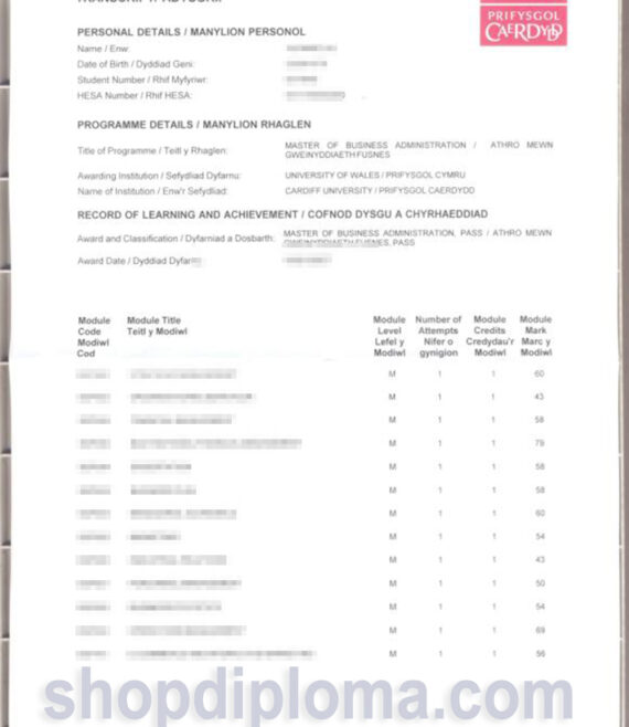 Cardiff university transcript