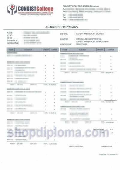 Consist College construction and industriac safety training college academic transcript