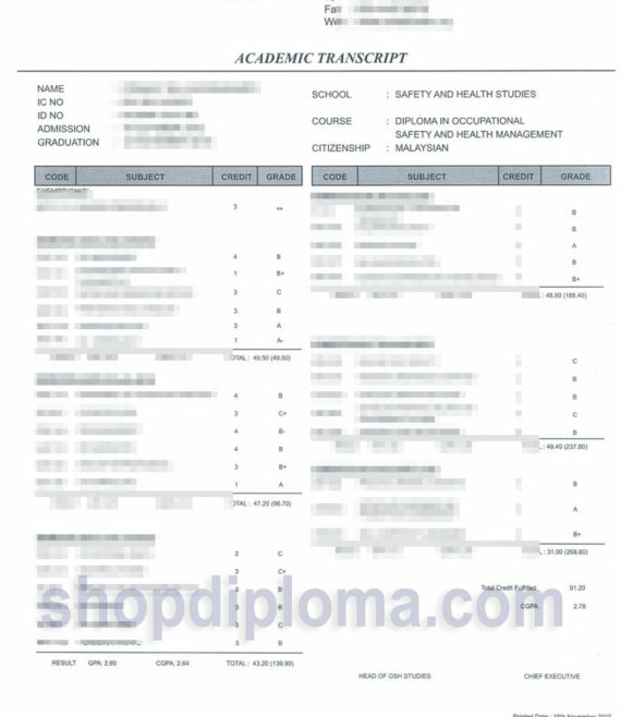 Consist College construction and industriac safety training college academic transcript