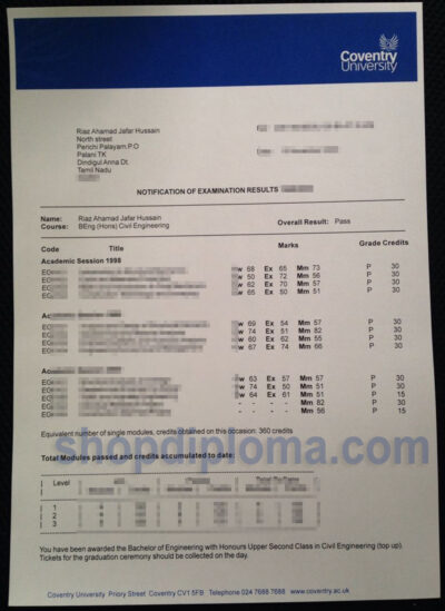 Coventry University transcript