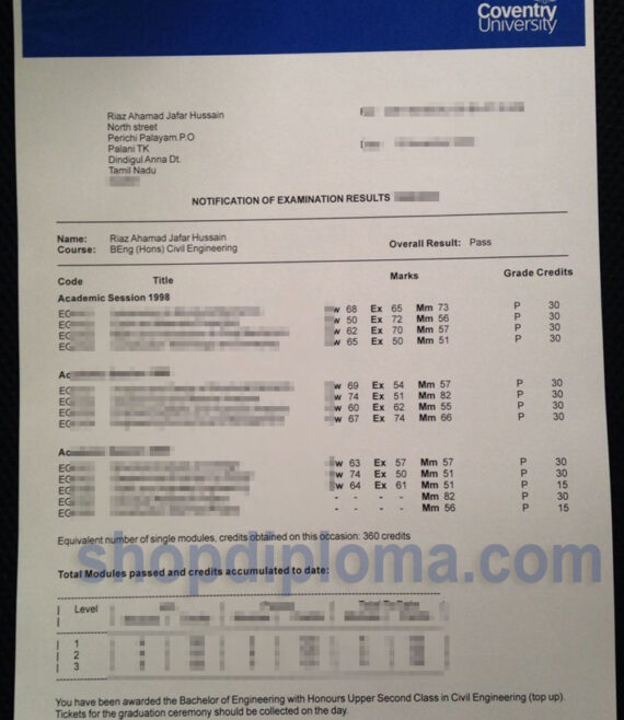 Coventry University transcript