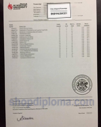 De Montfort University DMU transcript