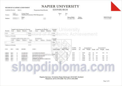 Edingurgh Napier University record of academic achievement