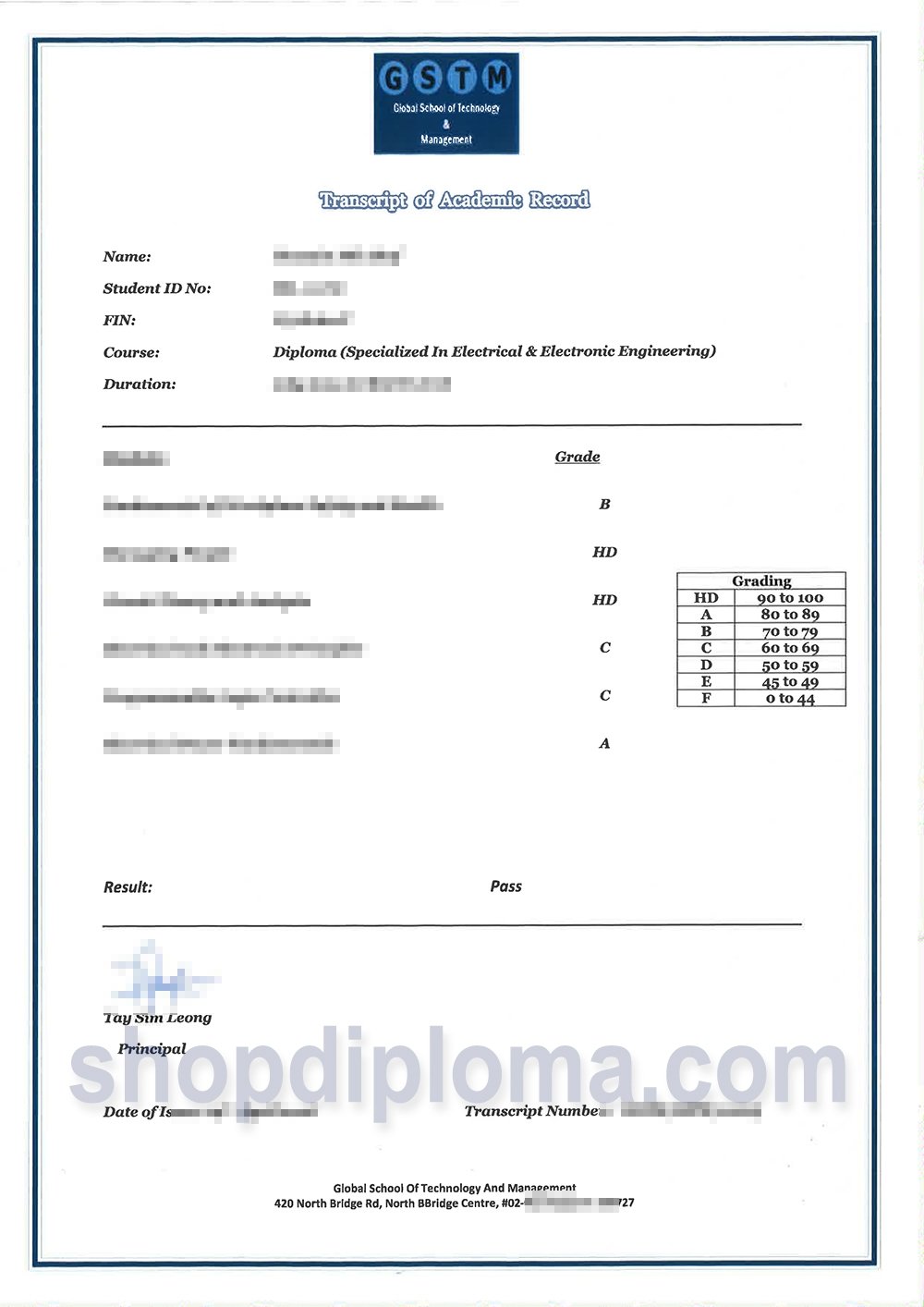 Global School of Technology and Management(GSTM) transcript of academic ...