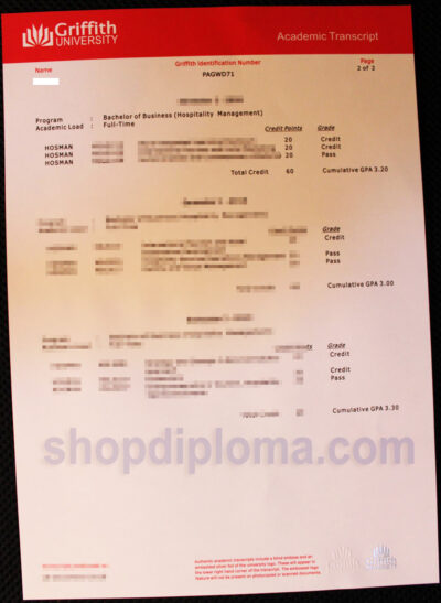 Griffith University academic transcript