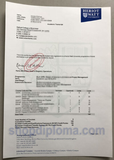 Heriot watt university academic transcript