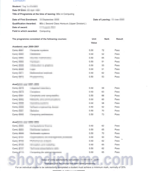 Imperial College London bsc in compuing of transcript