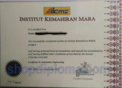 Institut Kemahiran Mara certificate in automotive engineering