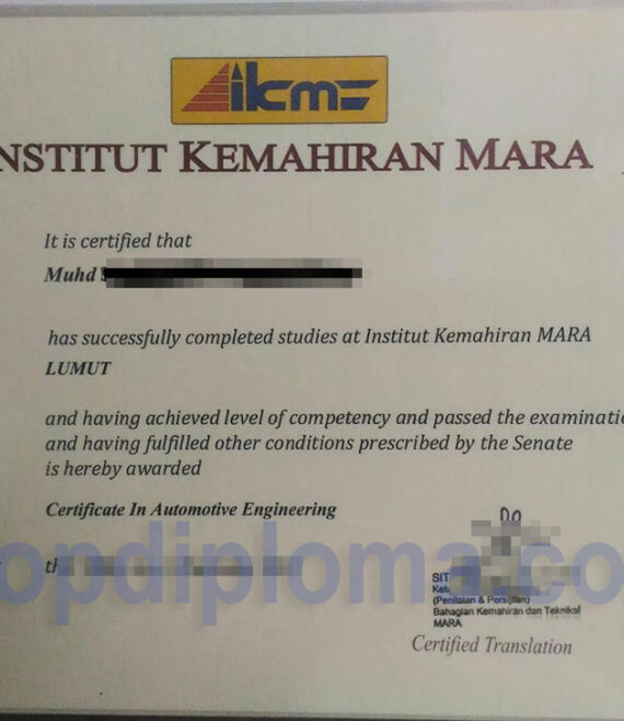 Institut Kemahiran Mara certificate in automotive engineering
