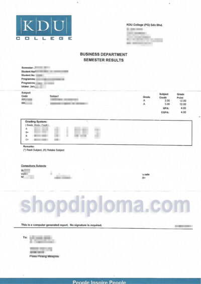 KDU College business department semester results academic