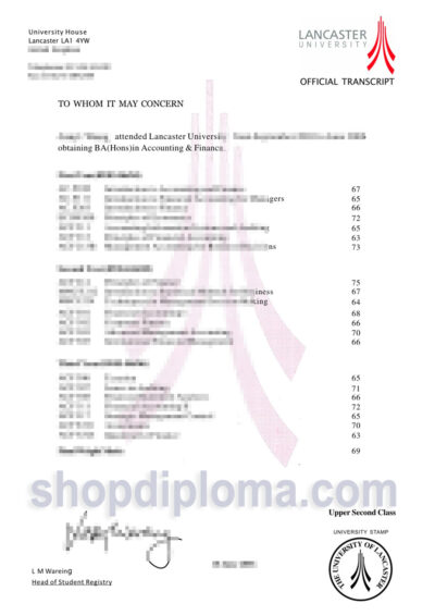 Lancaster University official transcript