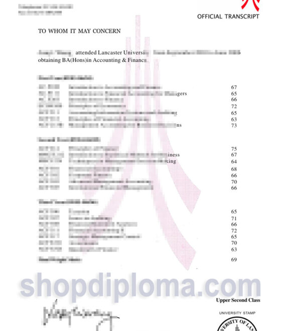 Lancaster University official transcript