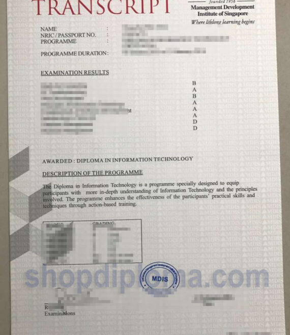 MDIS Manahement Development Institute of Singapore Transcript Awarded diploma in information technology