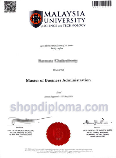 Malaysia University of Science and Technology the degree of master of business administration