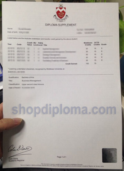 Middlesex university diploma supplement