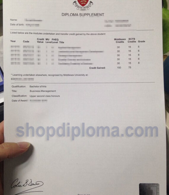 Middlesex university diploma supplement