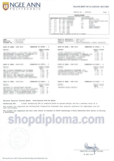 NGEE ANN Polytechnic transcript of academic record