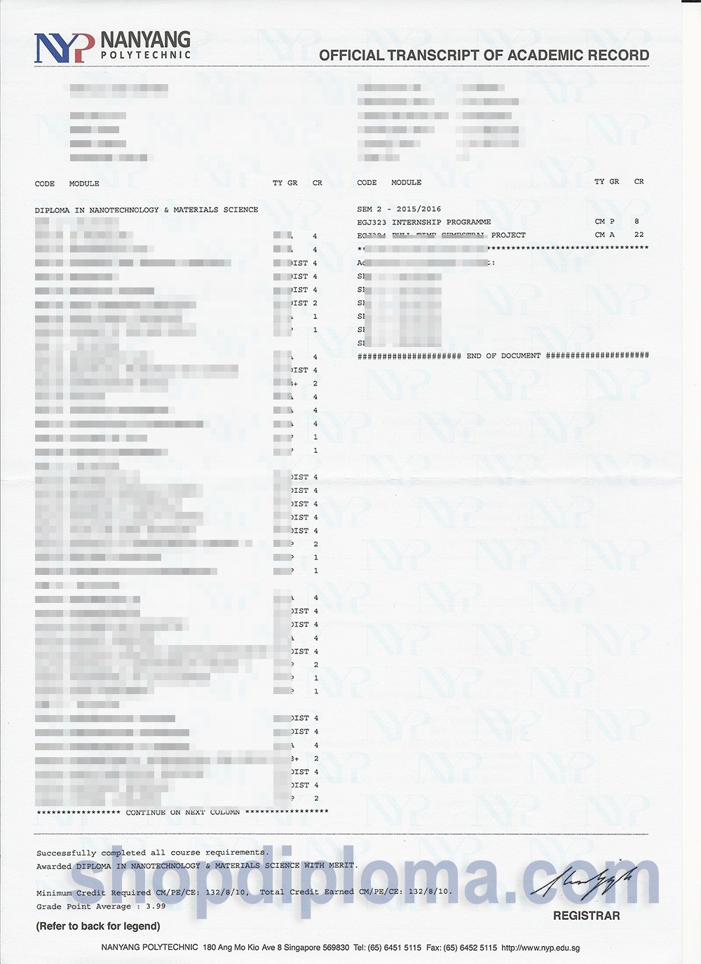 Nus High Transcript NYP(NANYANG Polytechnic) official transcript of academic record - High ...