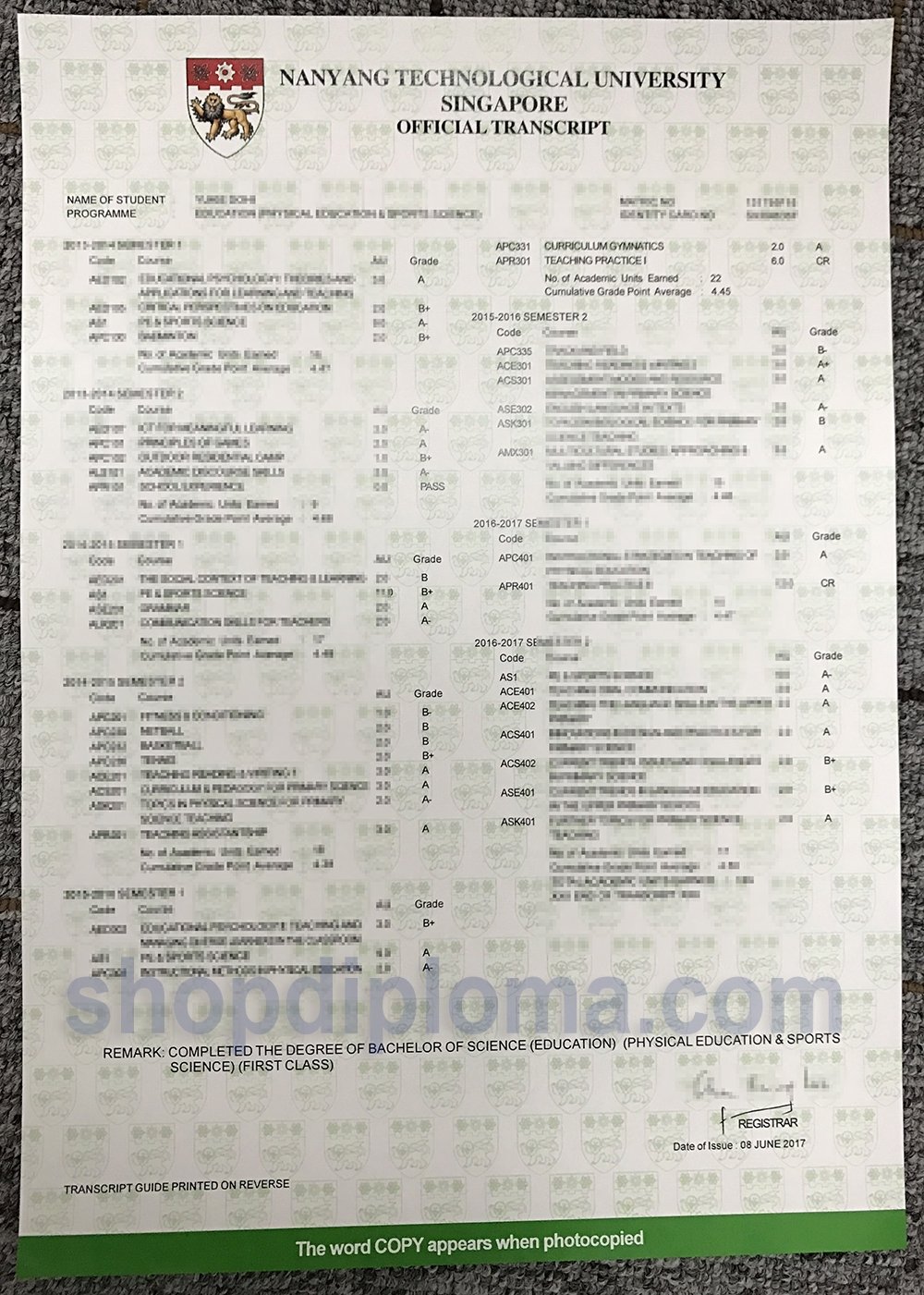 Ns Transcript Nanyang technological university Singapore official transcript - High ...