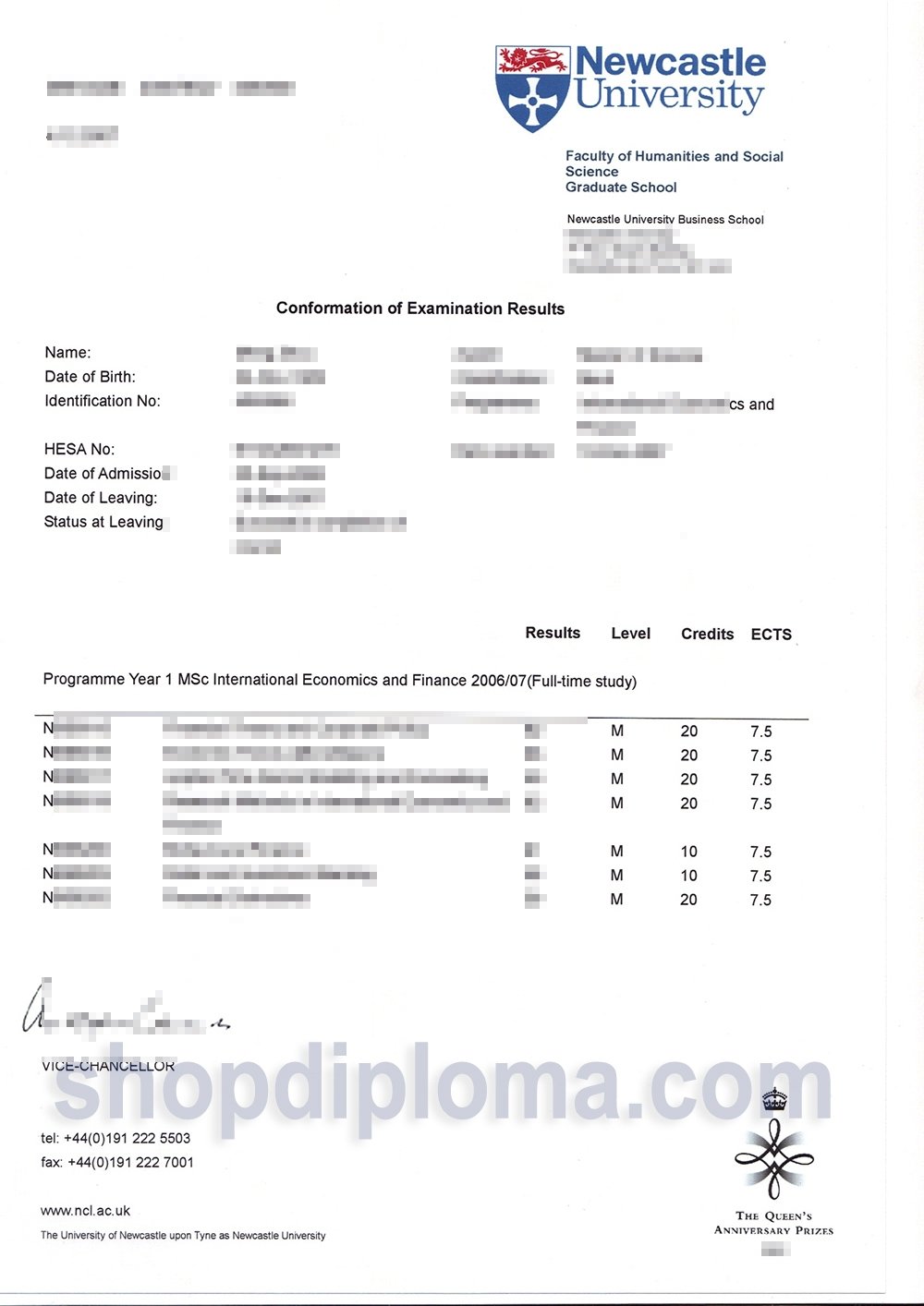 Newcastle University academic transcript - High-Quality Diploma ...